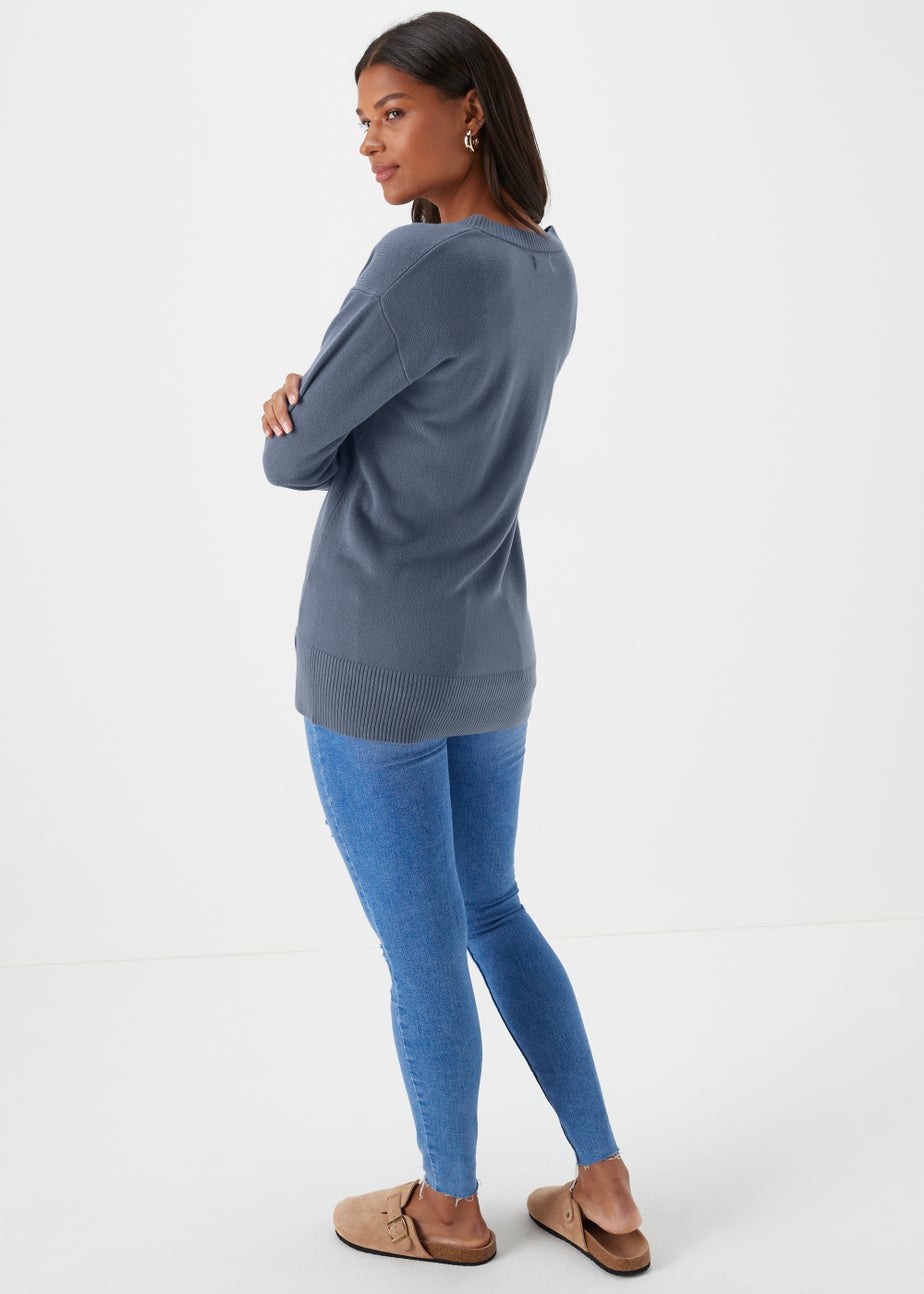 Blue V-Neck Soft Touch Jumper
