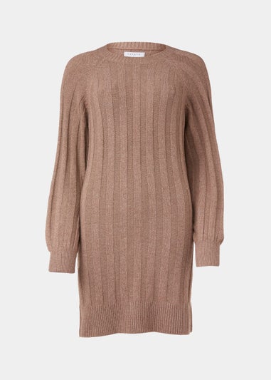 Light Brown Ribbed Jumper Dress