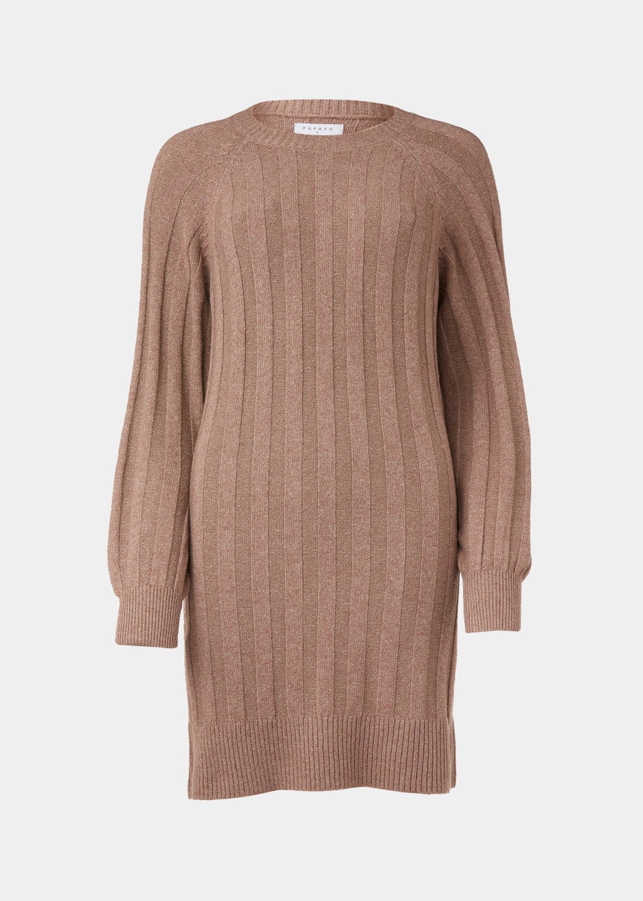 Light Brown Ribbed Jumper Dress