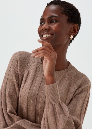 Light Brown Ribbed Jumper Dress