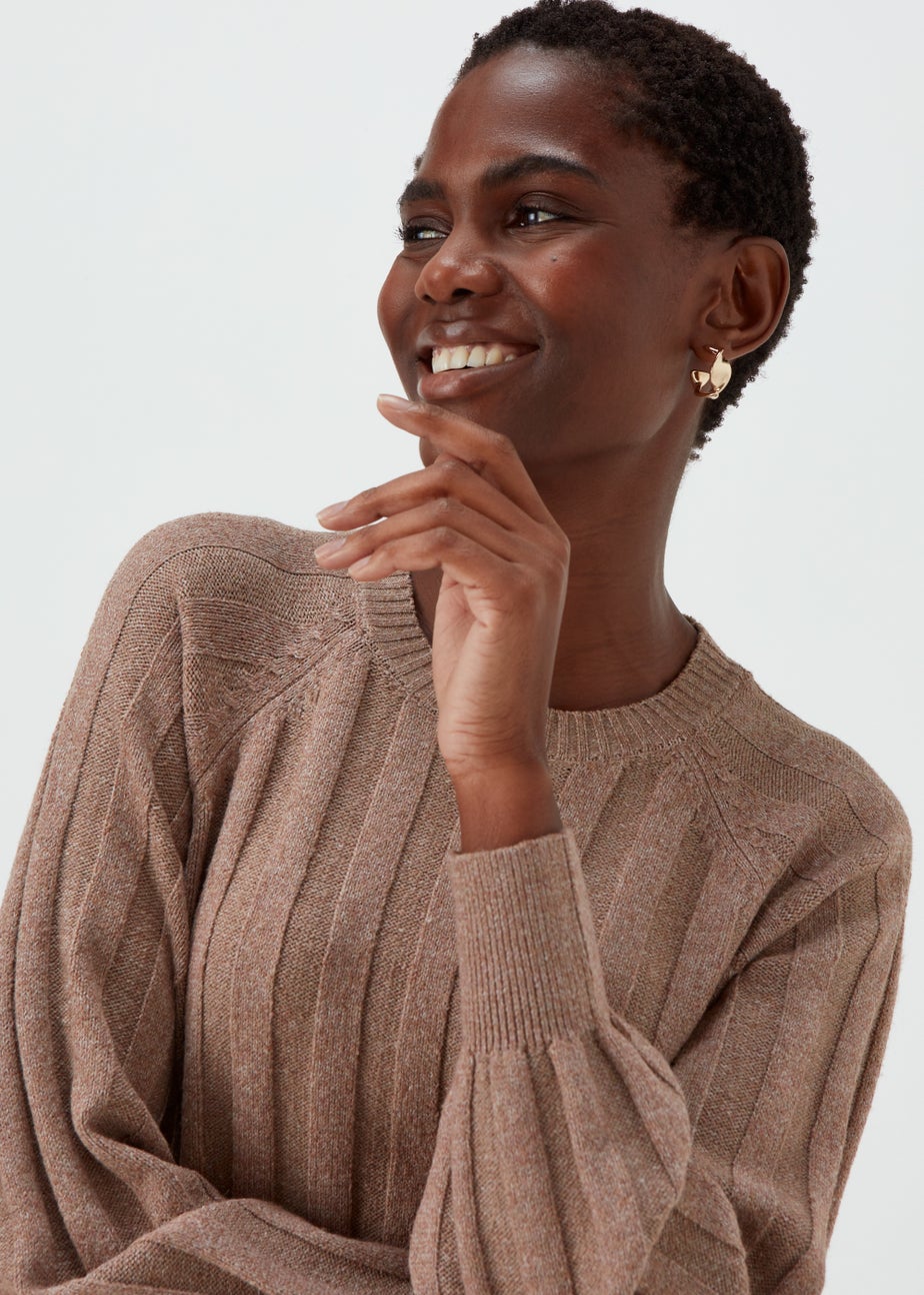 Light Brown Ribbed Jumper Dress