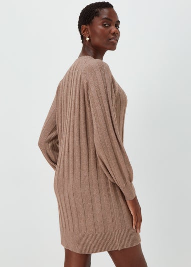 Light Brown Ribbed Jumper Dress