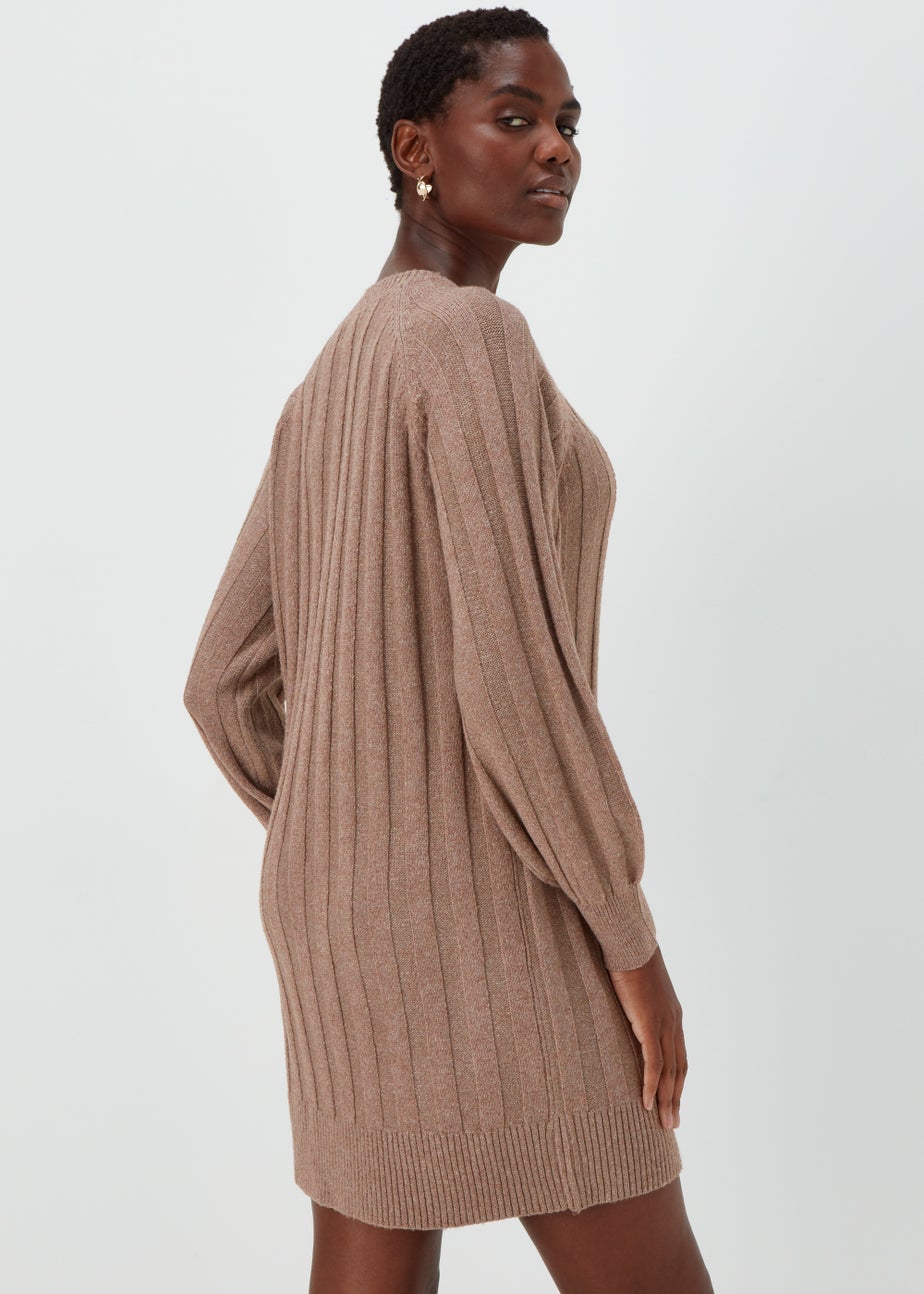 Light Brown Ribbed Jumper Dress