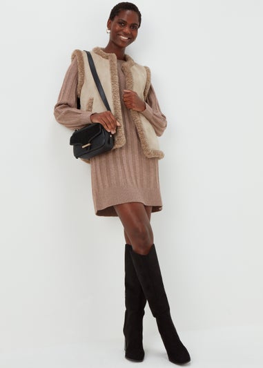 Light Brown Ribbed Jumper Dress