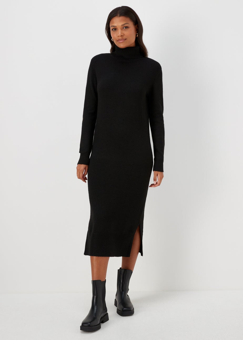 Black Roll Neck Knitted Dress
