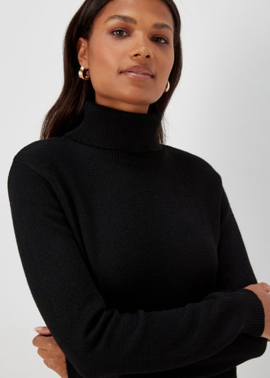 Black Roll Neck Knitted Dress
