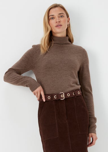 Brown Super Soft Roll Neck Jumper