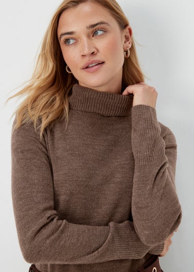 Brown Super Soft Roll Neck Jumper