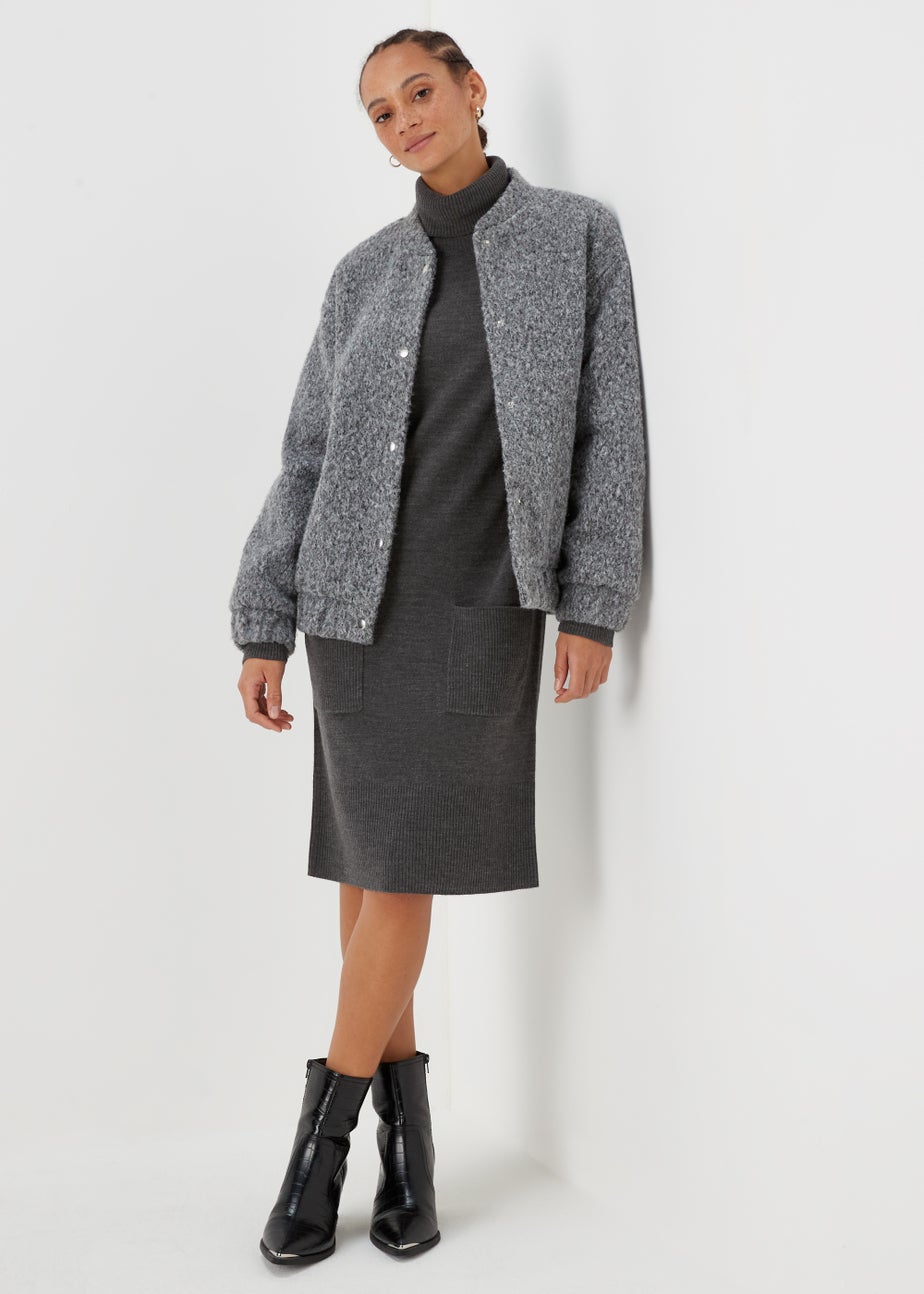 Charcoal Super Soft Roll Neck Knitted Tunic Dress