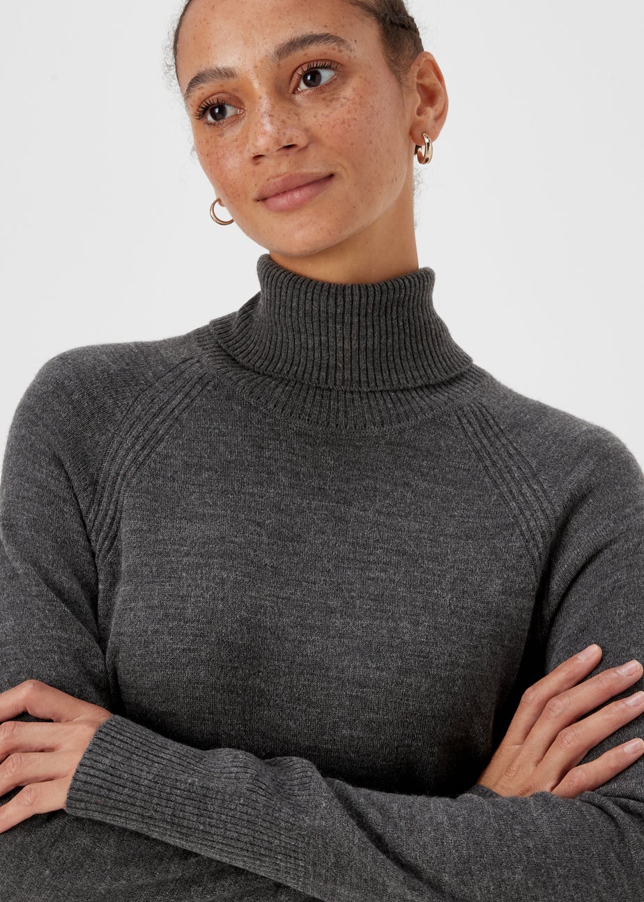 Charcoal Super Soft Roll Neck Knitted Tunic Dress