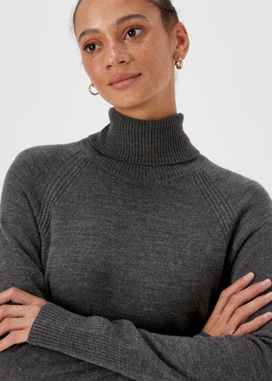 Charcoal Super Soft Roll Neck Knitted Tunic Dress