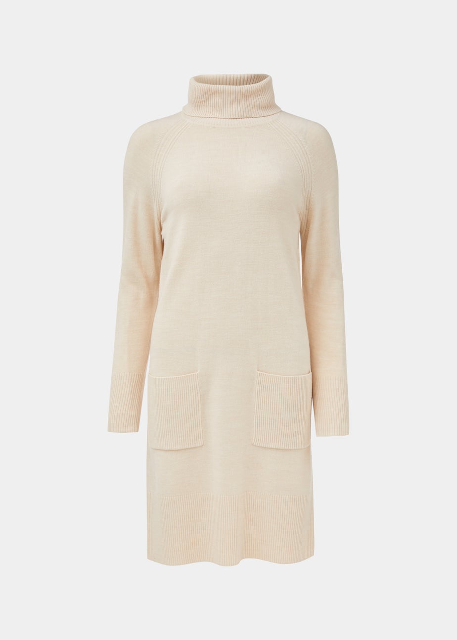 Taupe Super Soft Roll Neck Knitted Tunic Dress