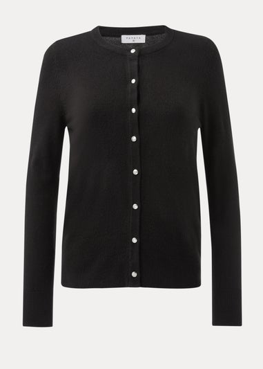 Black Soft Button Crewneck Cardigan