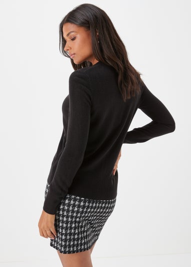 Black Soft Button Crewneck Cardigan