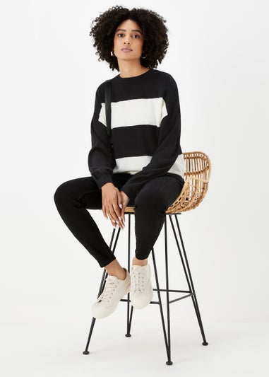 Black & Cream Batwing Sleeve Soft Touch Jumper