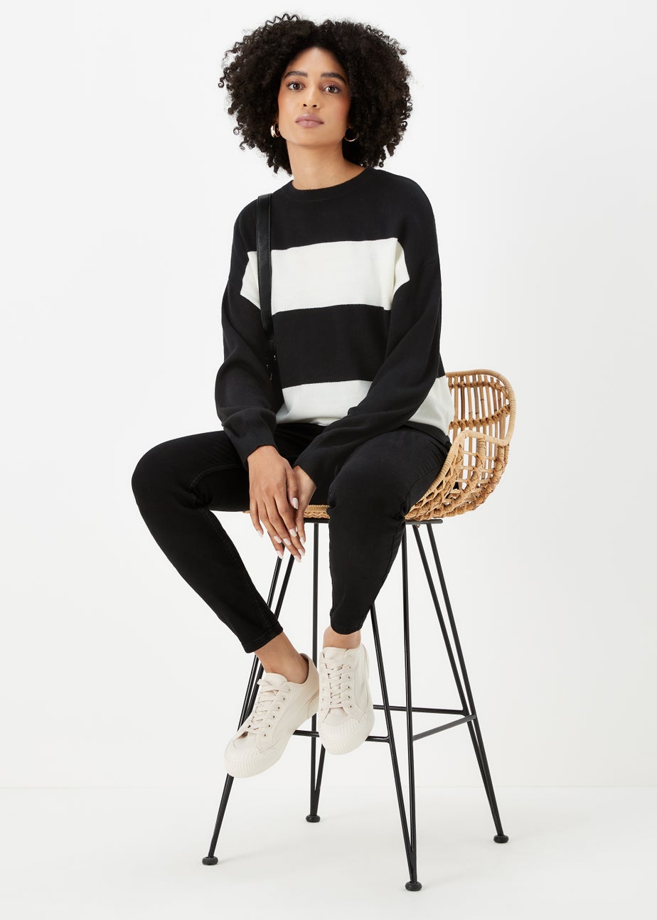 Black & Cream Batwing Sleeve Soft Touch Jumper