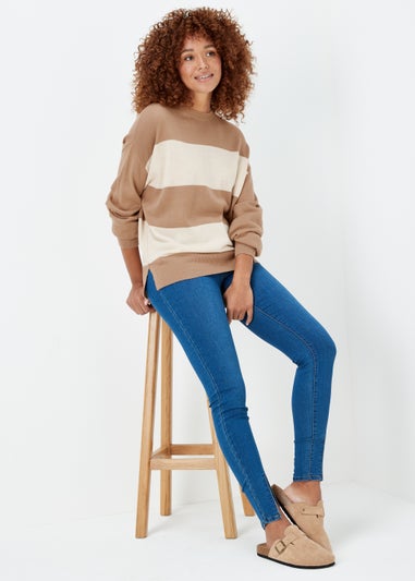 Taupe & Camel Batwing Sleeve Soft Touch Jumper