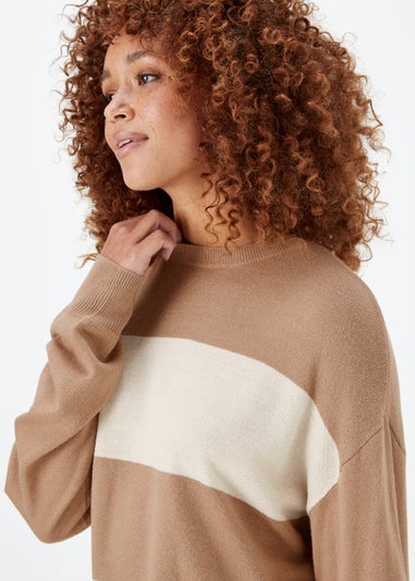 Taupe & Camel Batwing Sleeve Soft Touch Jumper