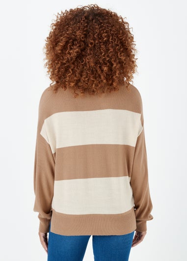 Taupe & Camel Batwing Sleeve Soft Touch Jumper