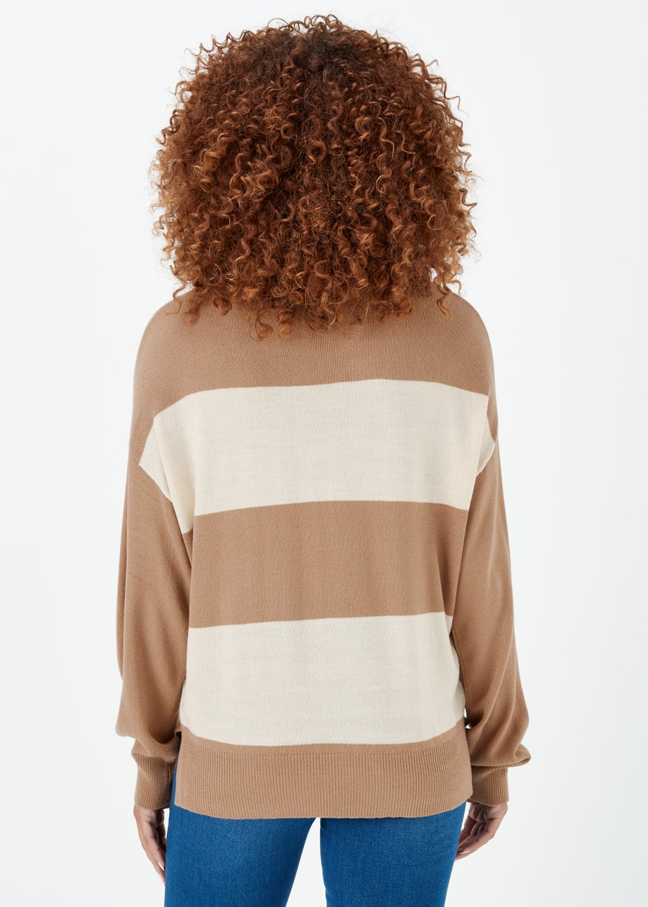 Taupe & Camel Batwing Sleeve Soft Touch Jumper