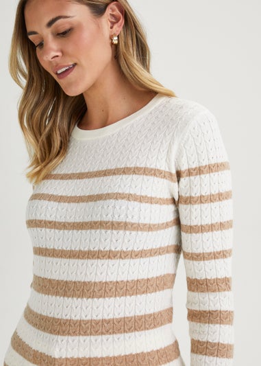 Taupe Stripe Baby Cable Jumper