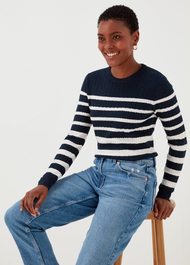 Navy Stripe Baby Cable Knit Jumper