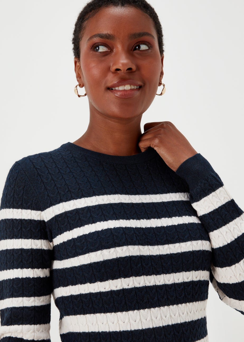 Navy Stripe Baby Cable Knit Jumper