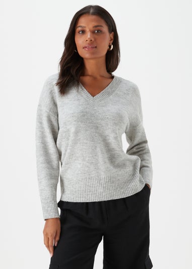 Grey V-Neck Jumper