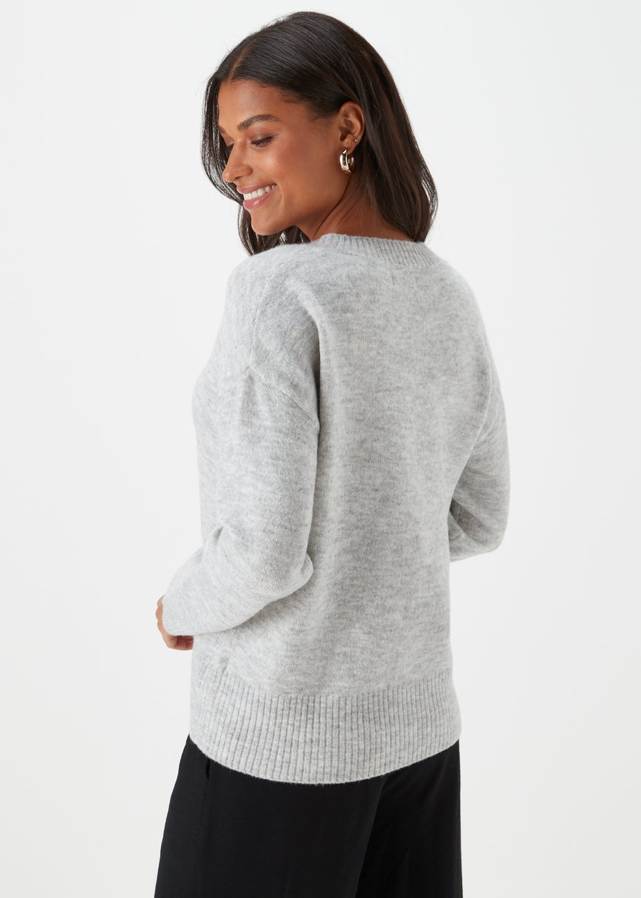 Grey V-Neck Jumper
