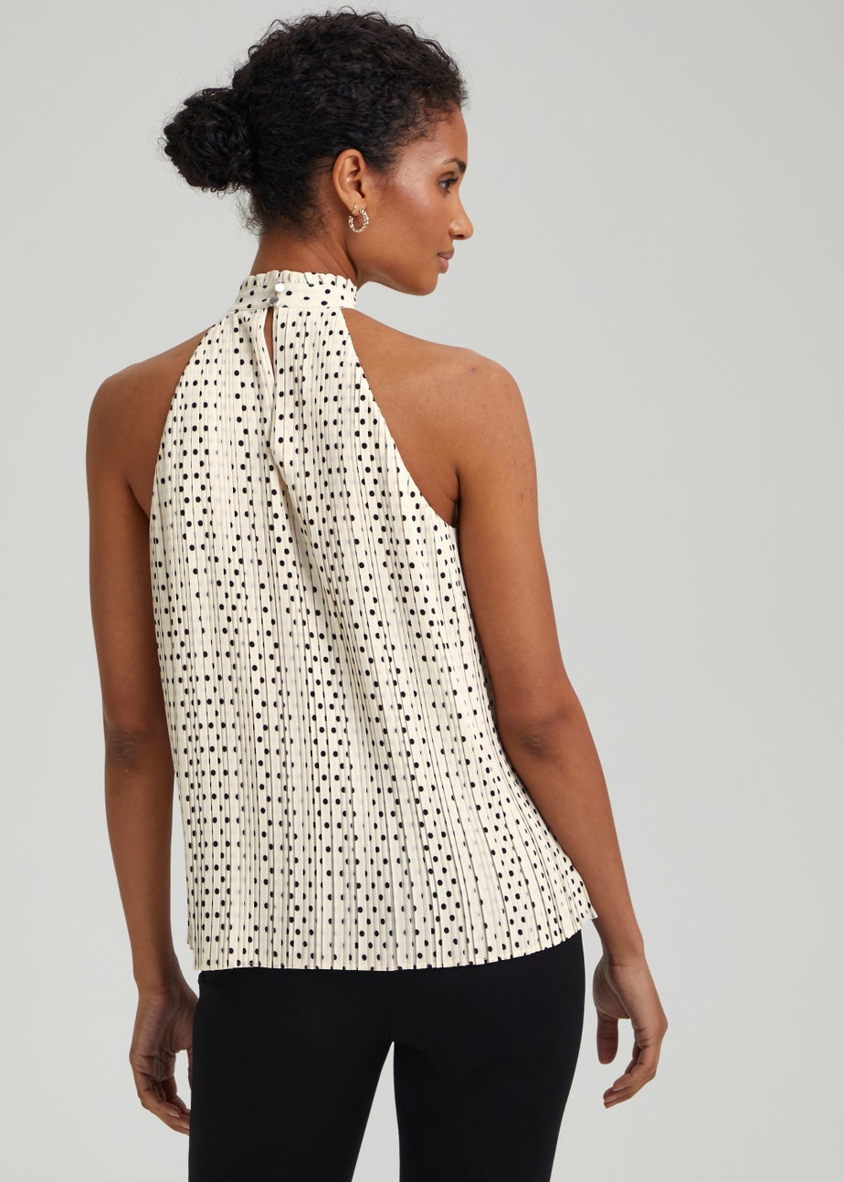 Et Vous Ivory Spot Plisse High Neck Top