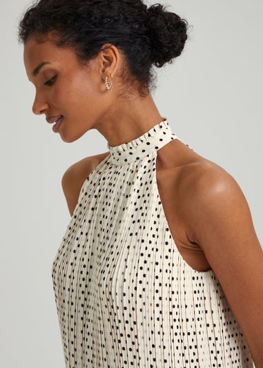 Et Vous Ivory Spot Plisse High Neck Top
