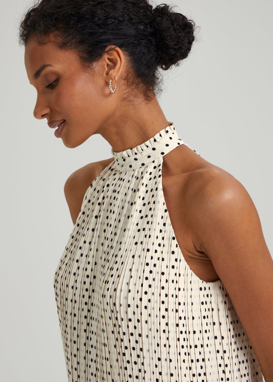 Et Vous Ivory Spot Plisse High Neck Top