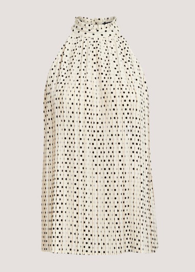 Et Vous Ivory Spot Plisse High Neck Top