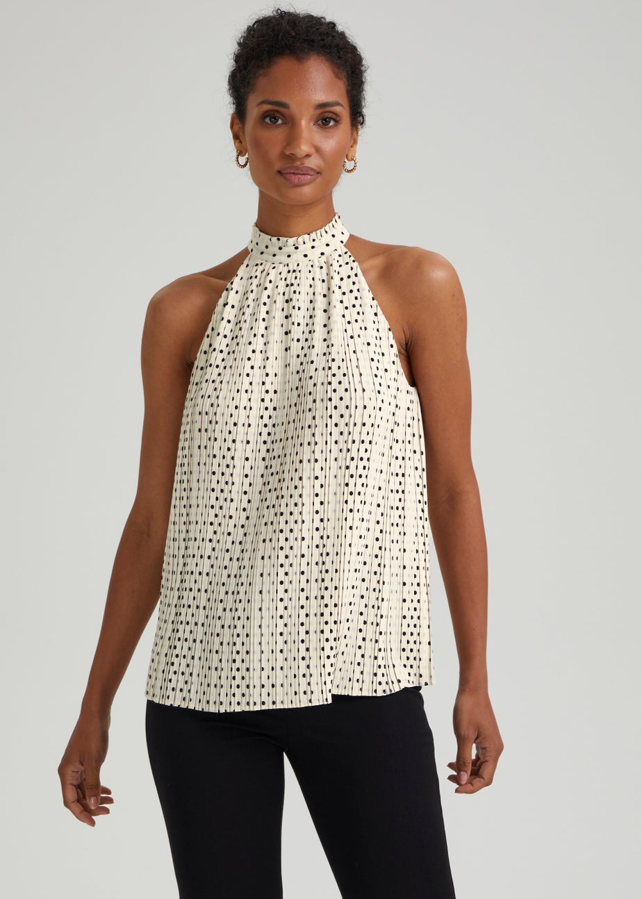 Et Vous Ivory Spot Plisse High Neck Top