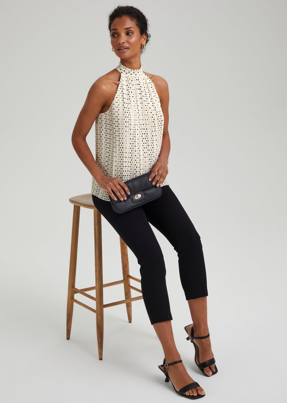 Et Vous Ivory Spot Plisse High Neck Top