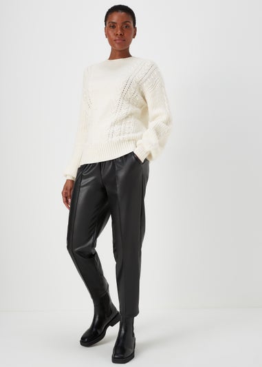 Cream Macaron Cable Knit Crew Neck Jumper