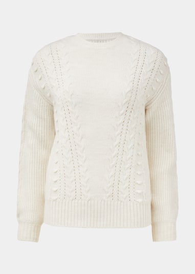 Cream Macaron Cable Knit Crew Neck Jumper