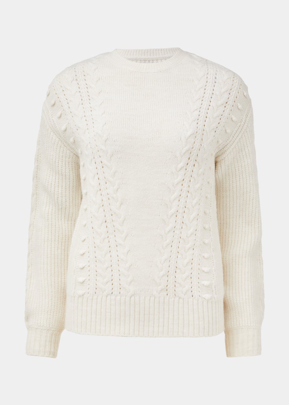 Cream Macaron Cable Knit Crew Neck Jumper