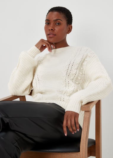 Cream Macaron Cable Knit Crew Neck Jumper