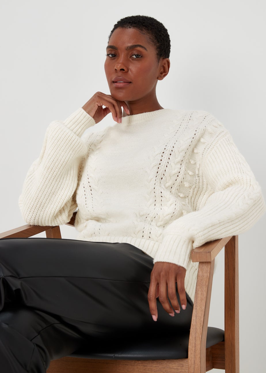 Cream Macaron Cable Knit Crew Neck Jumper