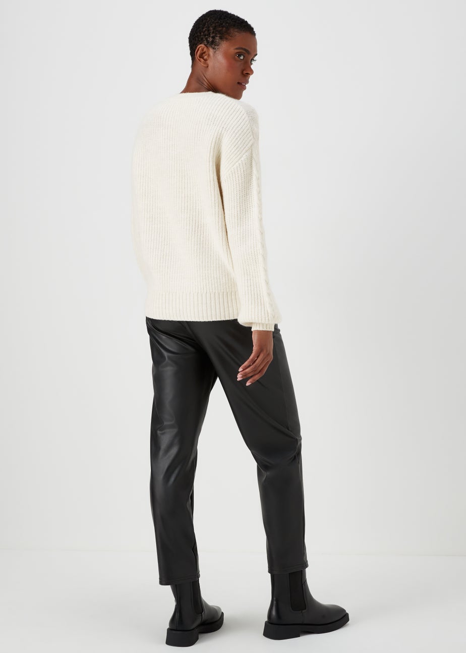 Cream Macaron Cable Knit Crew Neck Jumper