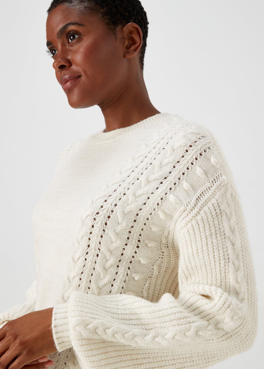 Cream Macaron Cable Knit Crew Neck Jumper