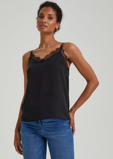 Et Vous Black Lace Trim Cami Top