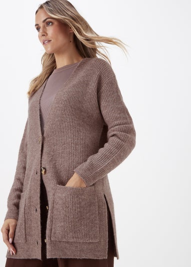 Brown Ribbed Cardigan
