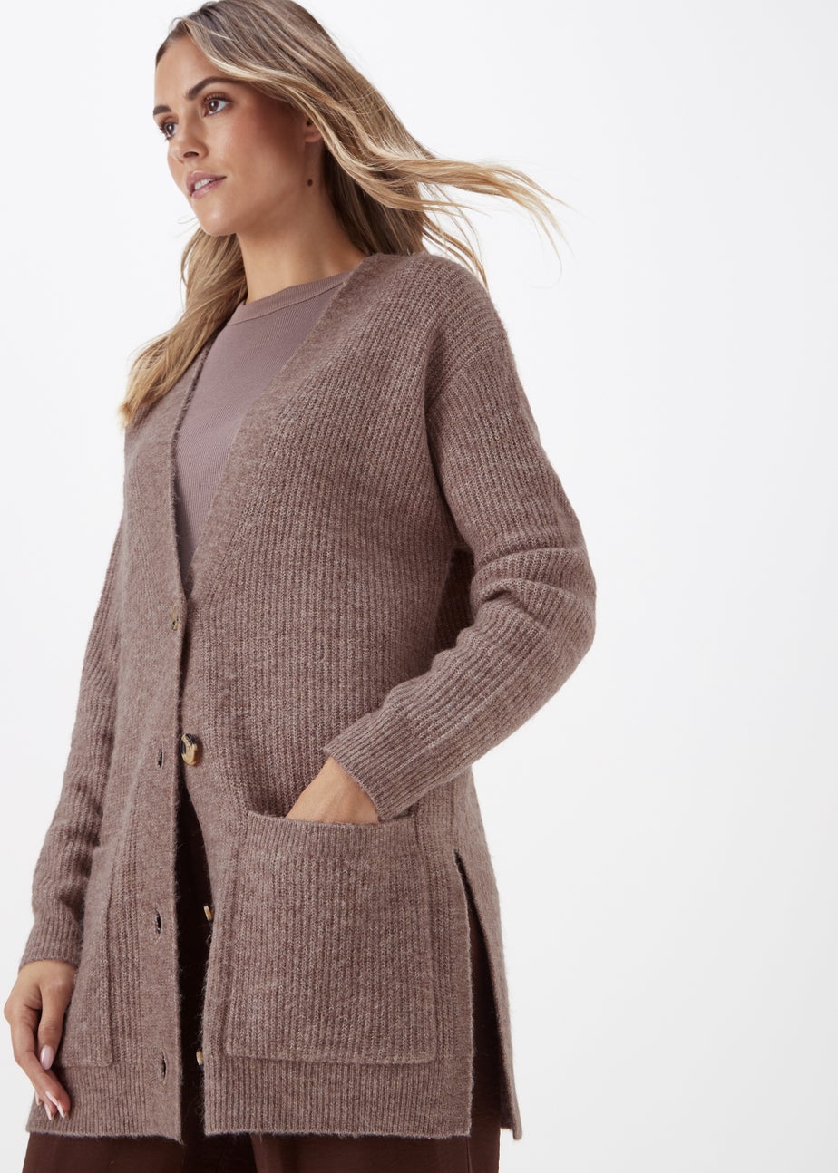 Brown Ribbed Cardigan
