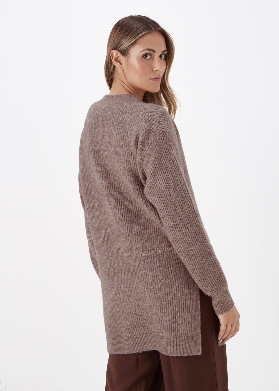 Brown Ribbed Cardigan