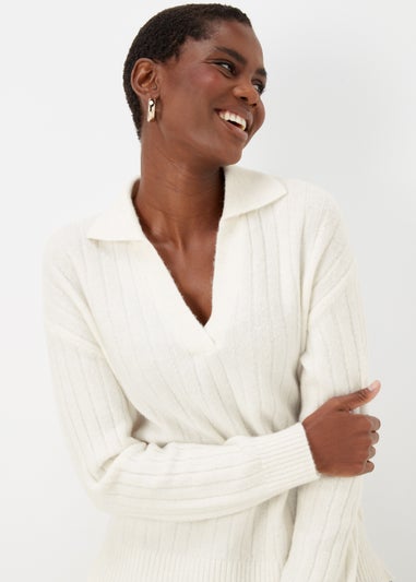 Cream Collar Ribbed Jumper