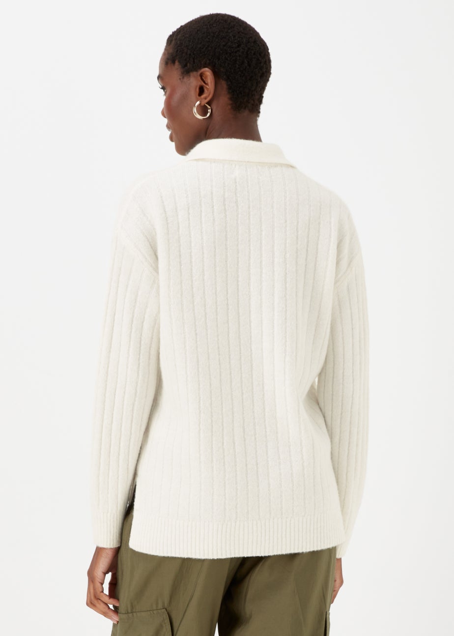 Cream Collar Ribbed Jumper