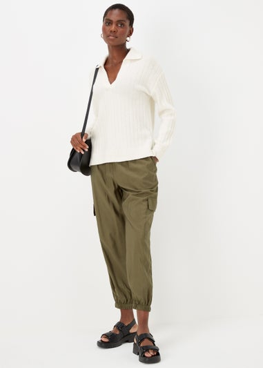 Cream Collar Ribbed Jumper