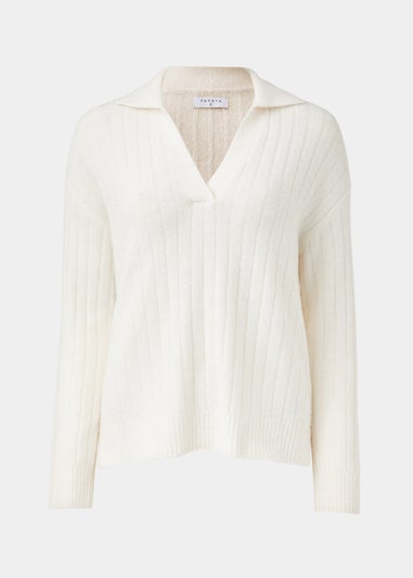 Cream Collar Ribbed Jumper